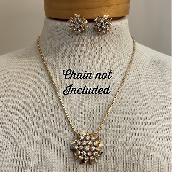 Vintage Clear Rhinestone Maltese Style Cross Pendant Pin Matching Clip Earrings - Picture 7 of 16